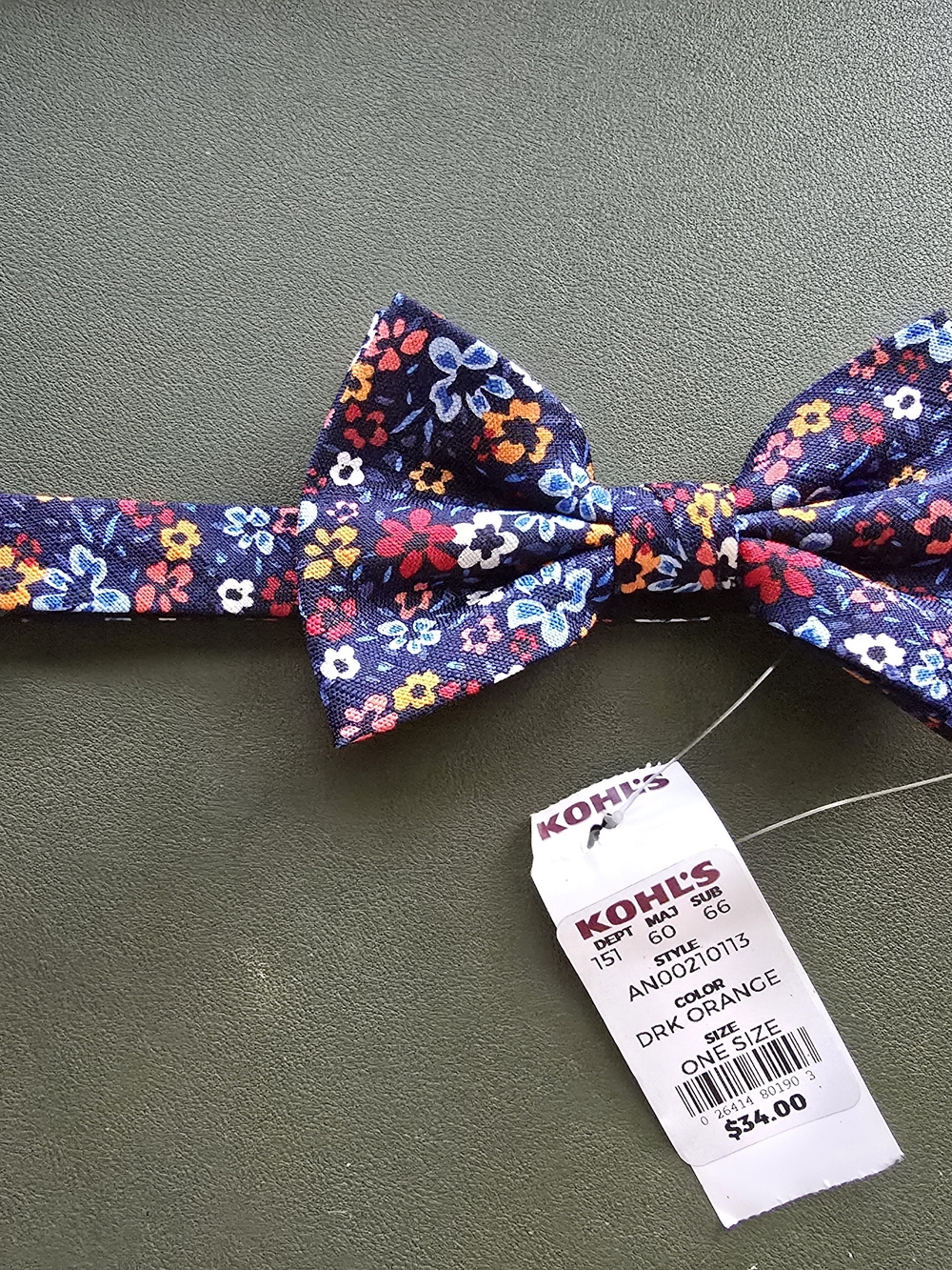 Kohl's APT. 9 NWT MENS Navy Floral Bow Tie Headband with Dark Orange Accents